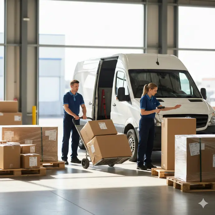 modern warehouse loading bay with parcels