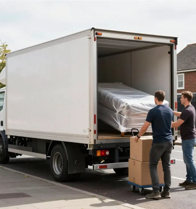 two men loading a luton van